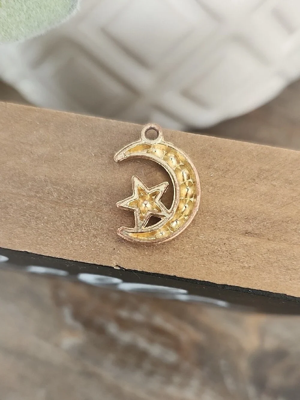 Crescent Moon & Star Charm with Clear Rhinestones